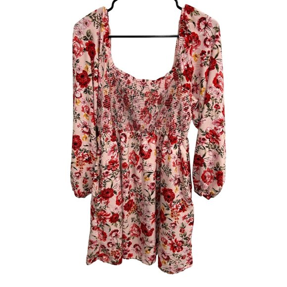 Old Navy Floral Print Long Sleeve Square Neck Smocked Mini Dress Sz S Babydoll - Picture 1 of 9